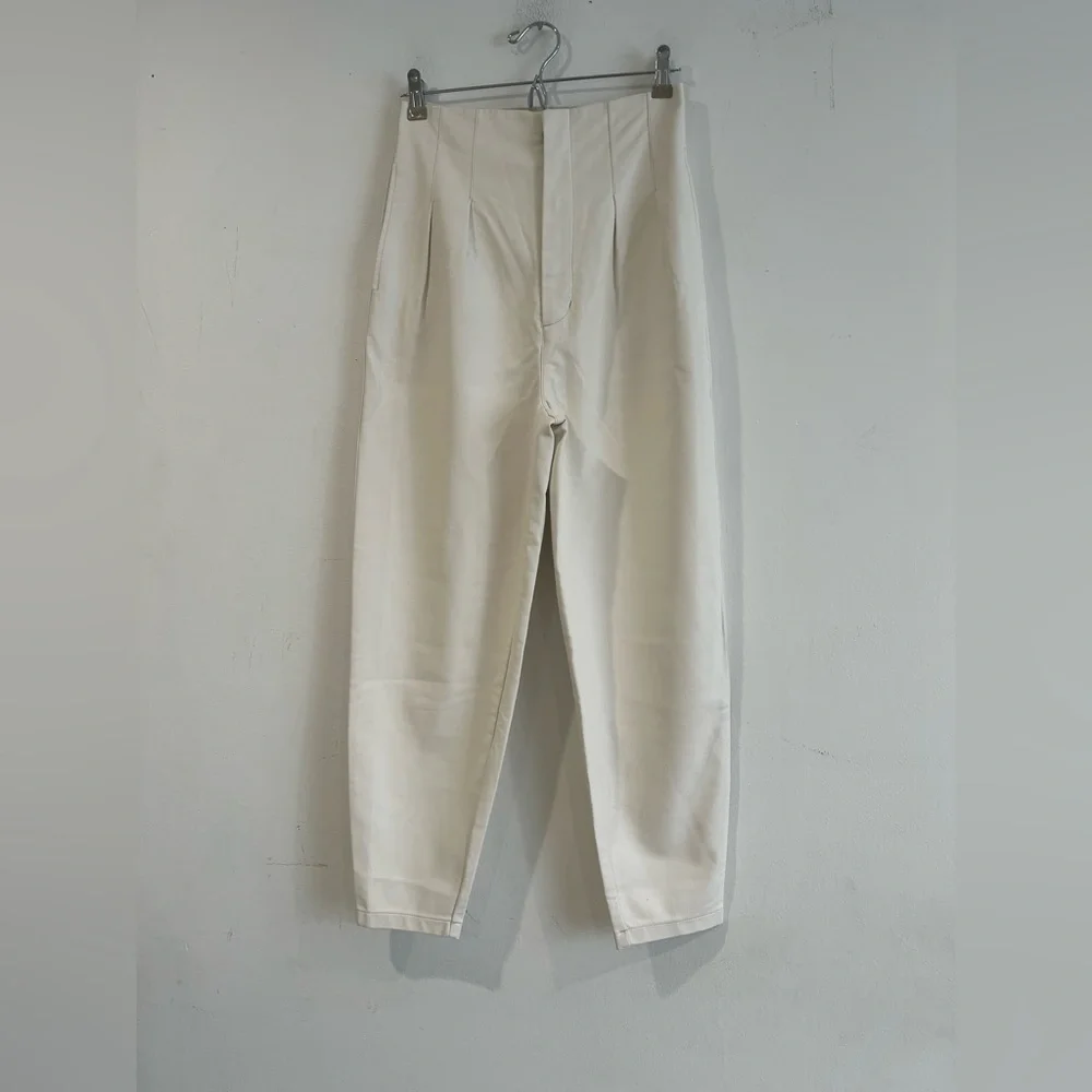 Free People Cream High-Waisted Trousers faux leather Sz 4 - Picture 1 of 9